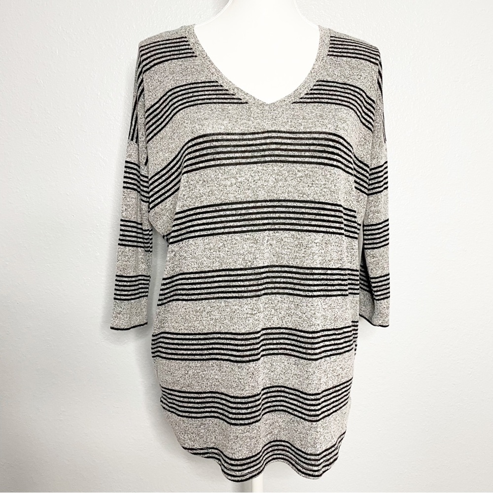 Market & Spruce Careen Gray and Black Striped Dolman Knit Top Size Small